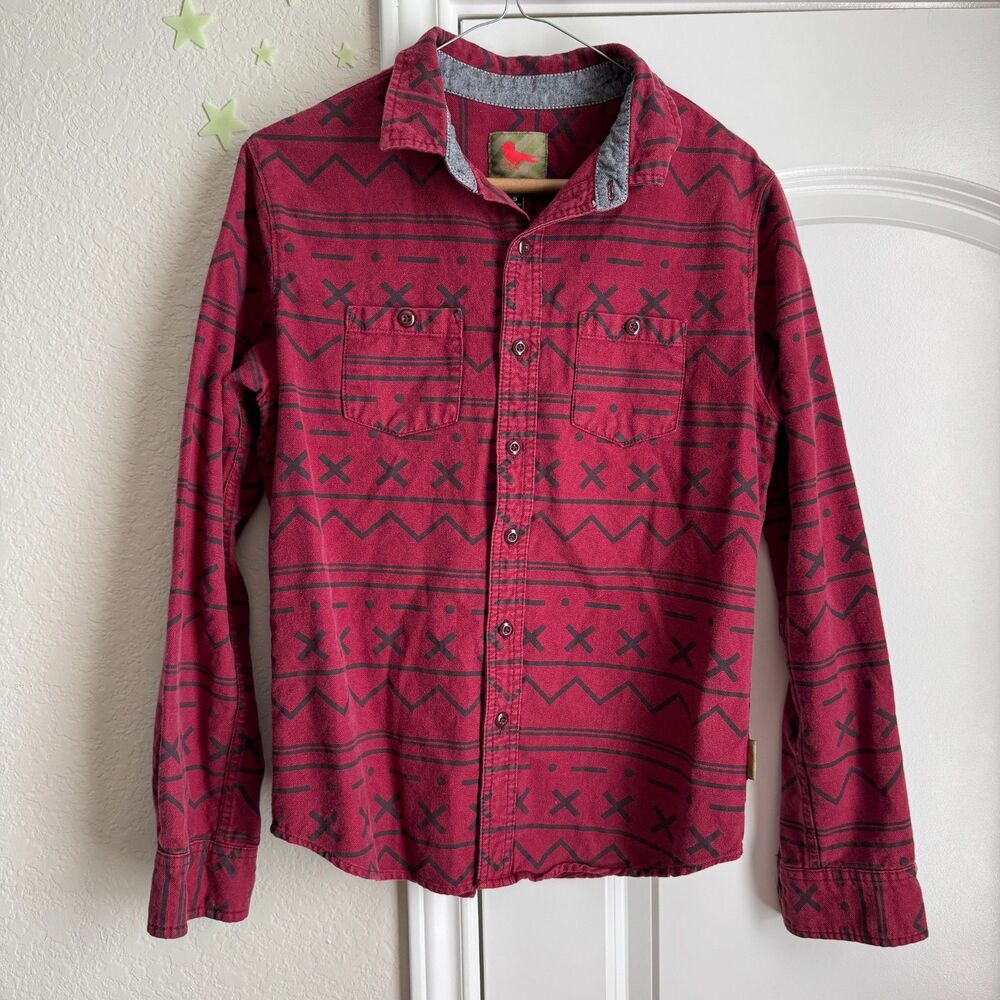 Men's Modern Amusement deep red cotton Tirbal button down -S